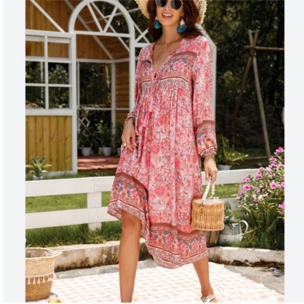 R.Vivimos Boho Floral Midi Dress Size S